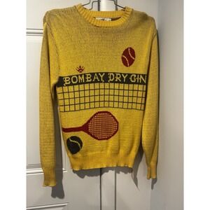 Vintage Bombay Dry Gin Knit Yellow Sweater Tennis Women's M NWT 3 Strikes‎